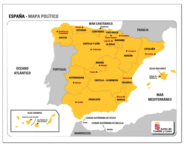  Карта Испании с автономными областями и их столицами